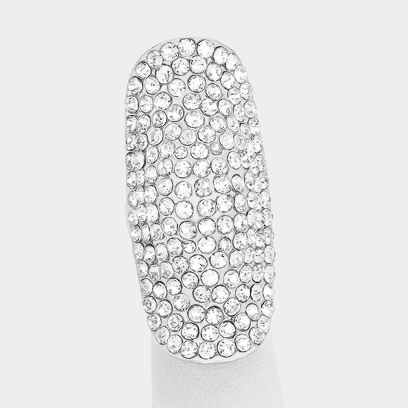 iFashionBox Jewelry - Clear Silver Long Shield Rhinestone Crystal Shell Stretch Statement Ring Finger